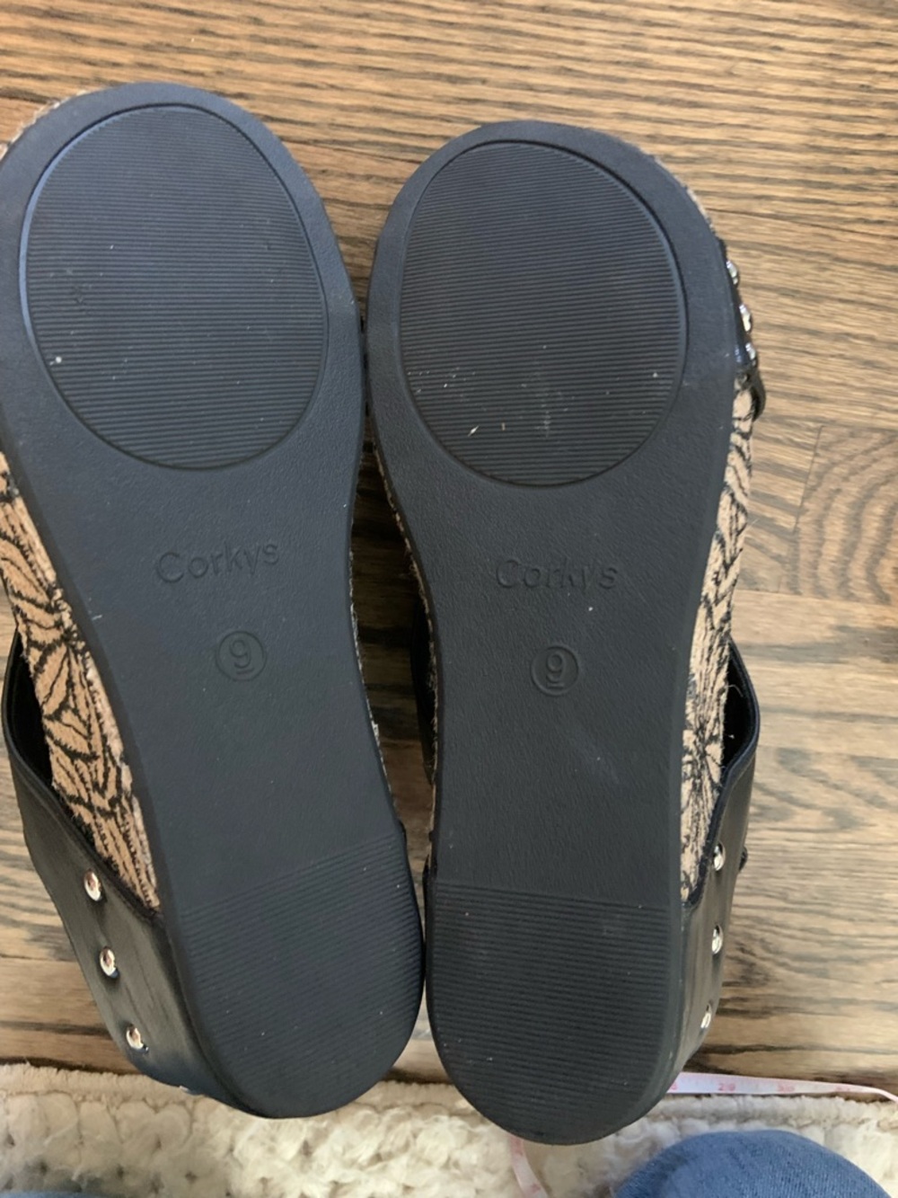 Corkys Black Carley Open-Toe Slingback Wedge Sandals Floral Wrap Cork - Picture 9 of 10